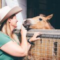 Frau steht vor der Pferdebox und Pferd schaut heraus | © Urlaub am Bauernhof Kärnten / Daniel Gollner