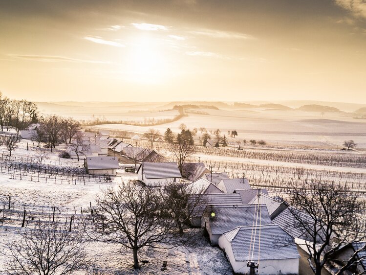 verschneite Kellergasse in Wildendürnbach im Weinviertel | © Niederösterreich Werbung / Robert Herbst