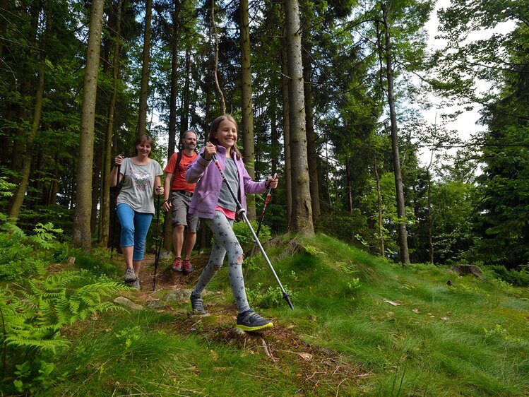 Familie wandert durch den Böhmerwald im Mühlviertel | © Urlaub am Bauernhof Oberösterreich / Ralph Fischbacher