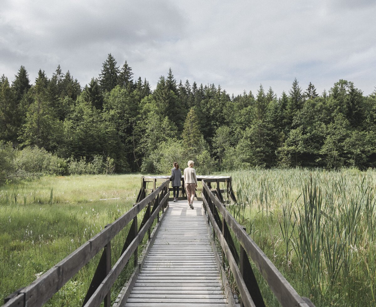 Zwei Frauen spazieren am Moorwald-Lehrpfad in Bad Leonfelden, Mühlviertel | © Oberösterreich Tourismus GmbH / Robert Maybach