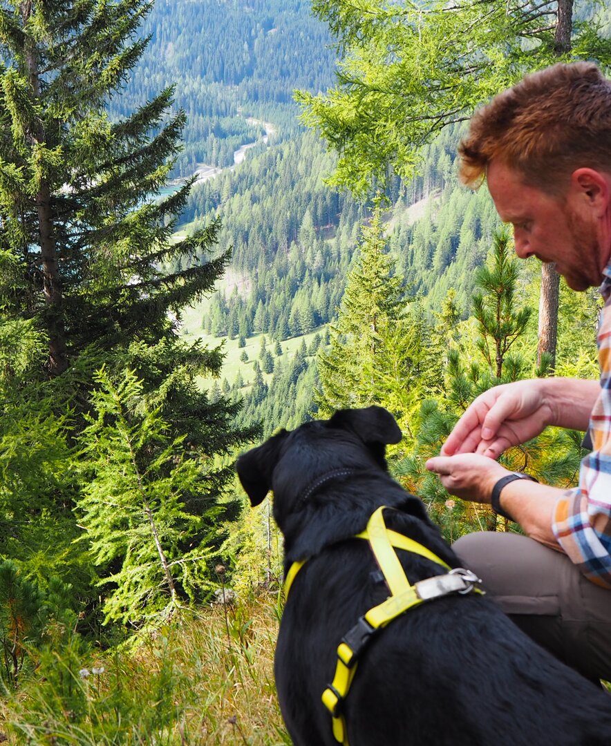 Mann mit Hund beim Wandern | © www.wiederunterwegs.com / Angelika Mandler-Saul