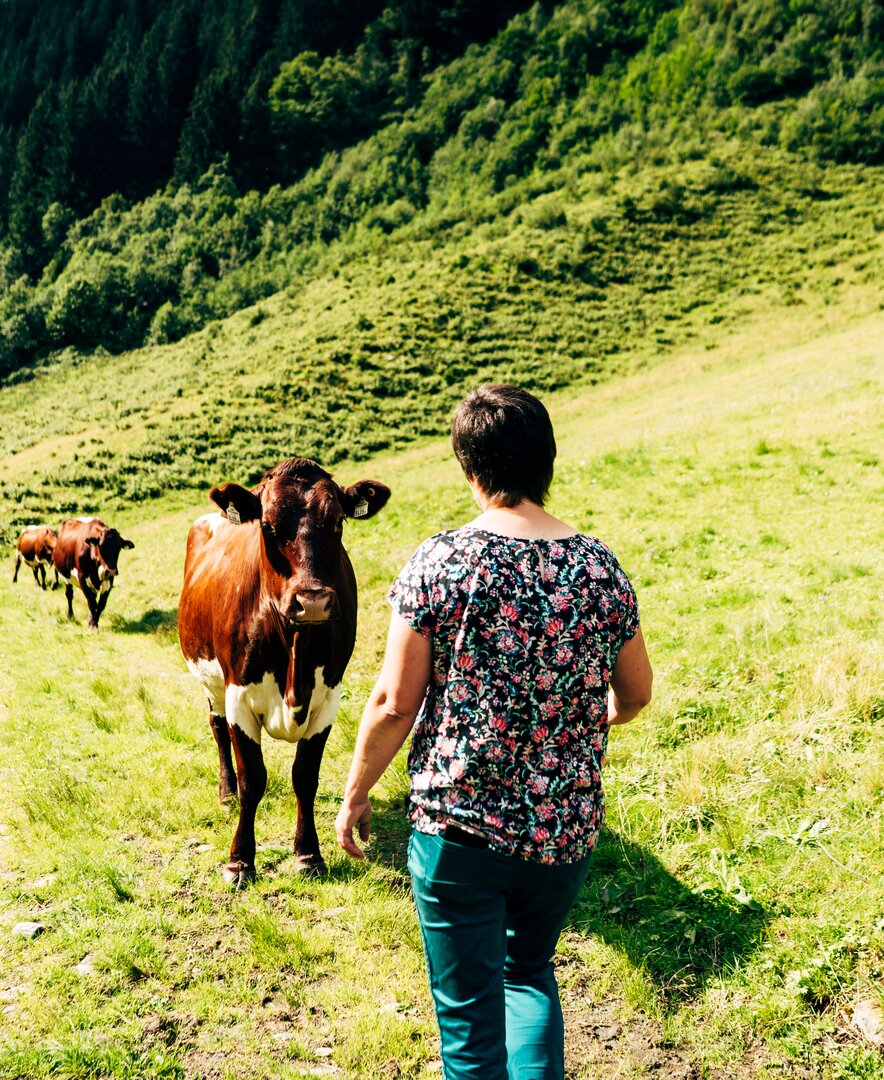 Angelika Kaltenhauser besucht ihre Kühe auf der Alm. | © Urlaub am Bauernhof im SalzburgerLand / Daniel Gollner