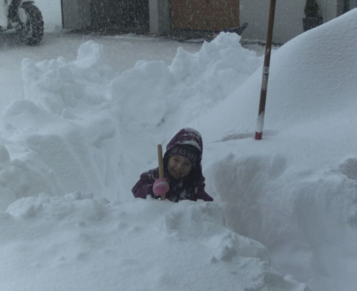 Neuschnee vorm Haus