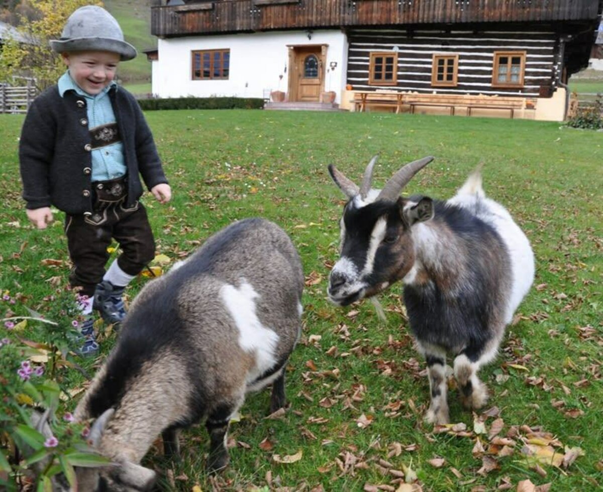 Elias mit den beiden Ziegen Berti und Gerti