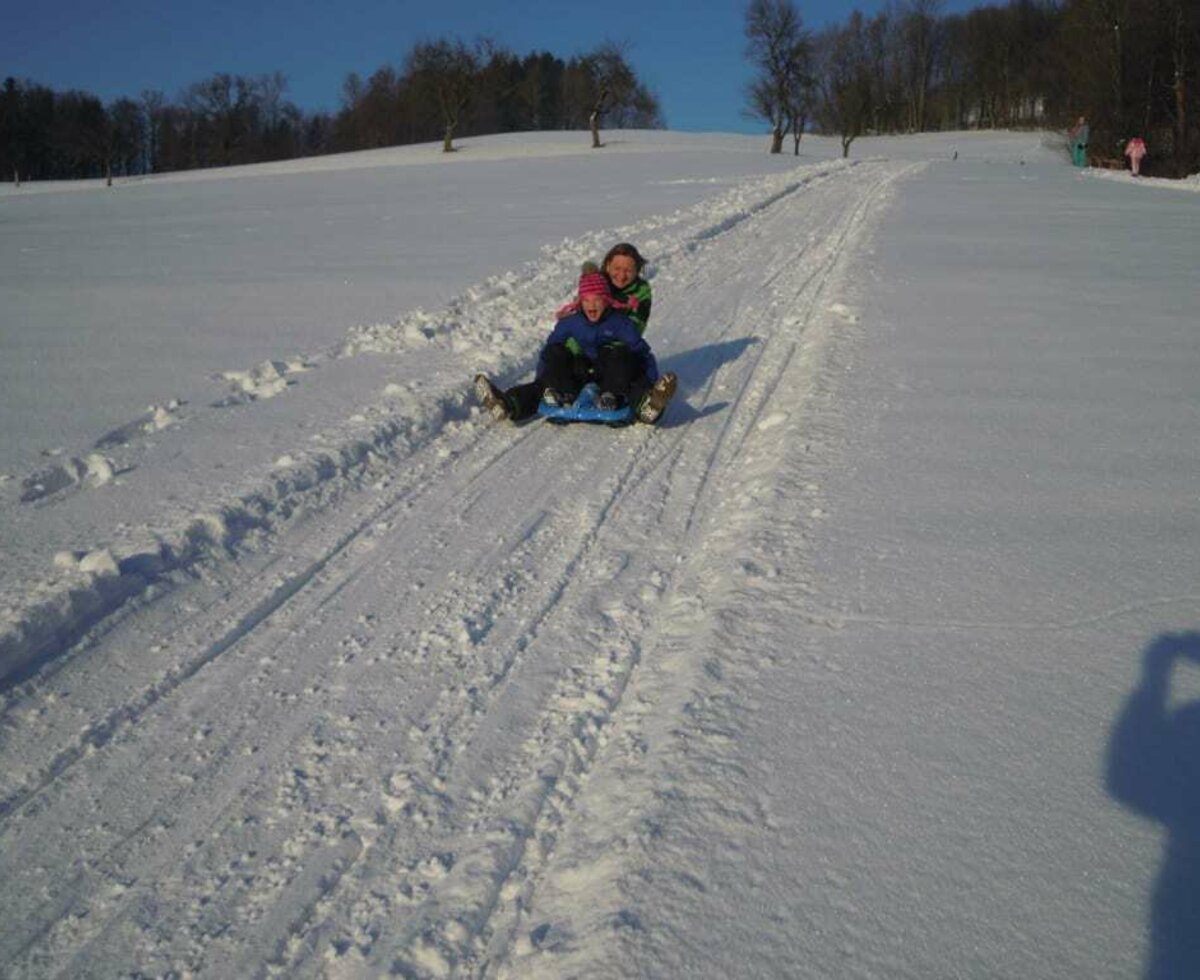 Bobfahren im Winter bei herrlichen Sonnenschein