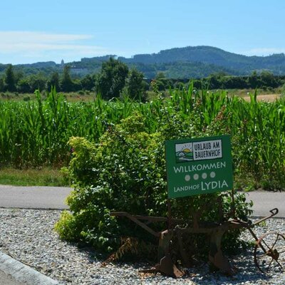 Schild neben Hofeinfahrt