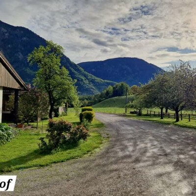 Einfahrt und Parkplatz des Hofes