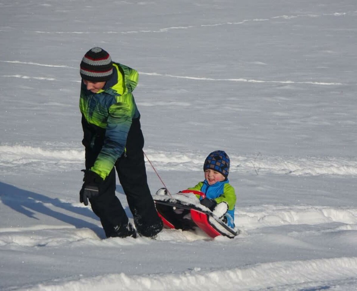 Im Schnee toben am Biohof Schafflhof