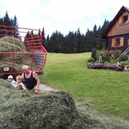 Die Familie bei der Heuernte