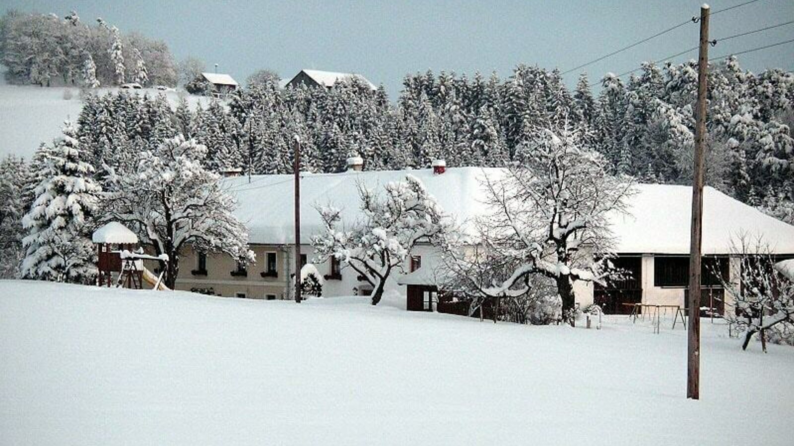 Der Hof schön verschneit!