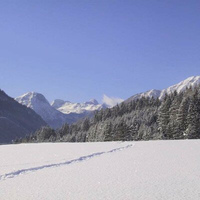 Dachstein mit Spur im Schnee