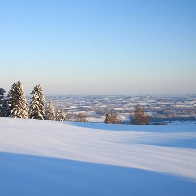 Aussicht ins Land hinunter nach Deutschland - vom Hof aus