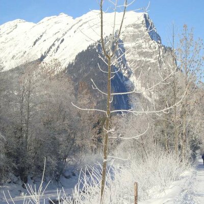 Winterwanderweg mit Blick auf die Kanisfluh